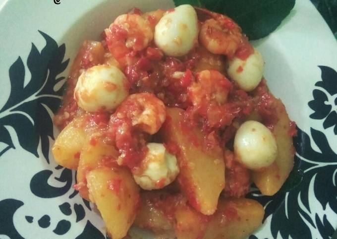 Balado kentang udang dan telur puyuh 🌶🌶