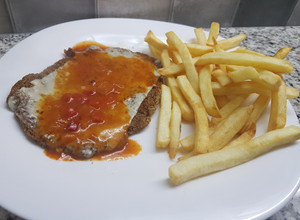 Una foto de Milanesa Napolitana de Soja y Lentejas😎
