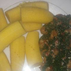 Plantain and soya chunks sauce A picture of Plantain and soya chunks sauce.