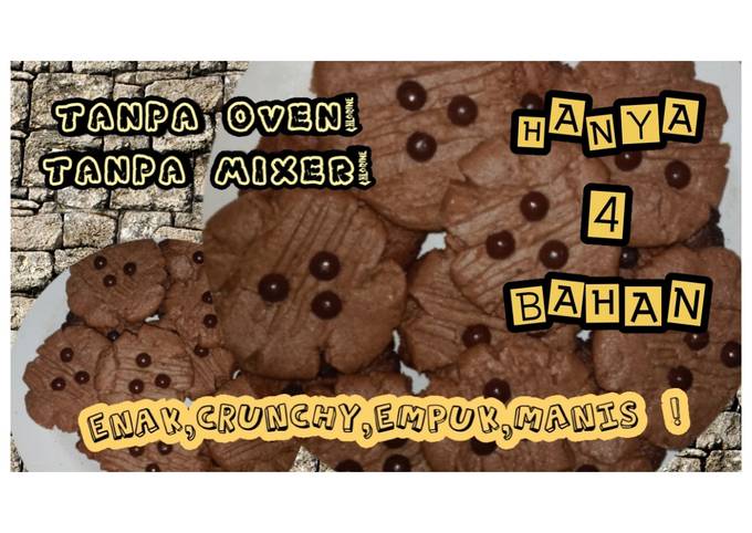 Cookies chocolatos dengan 4 bahann 🍪🍪 tanpa oven, tanpa mixer!