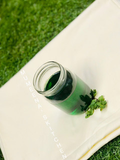 A picture of Homemade mint syrup.