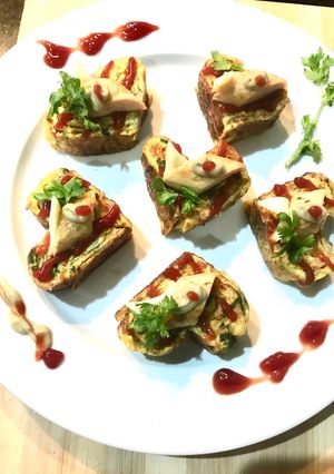 A picture of Heart shaped Korean rolled omlette canapé.
