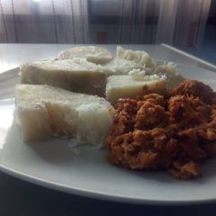 A picture of Yam and egg sauce.