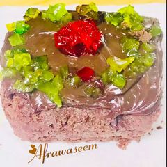 A picture of Dark chocolate cake in microwave.