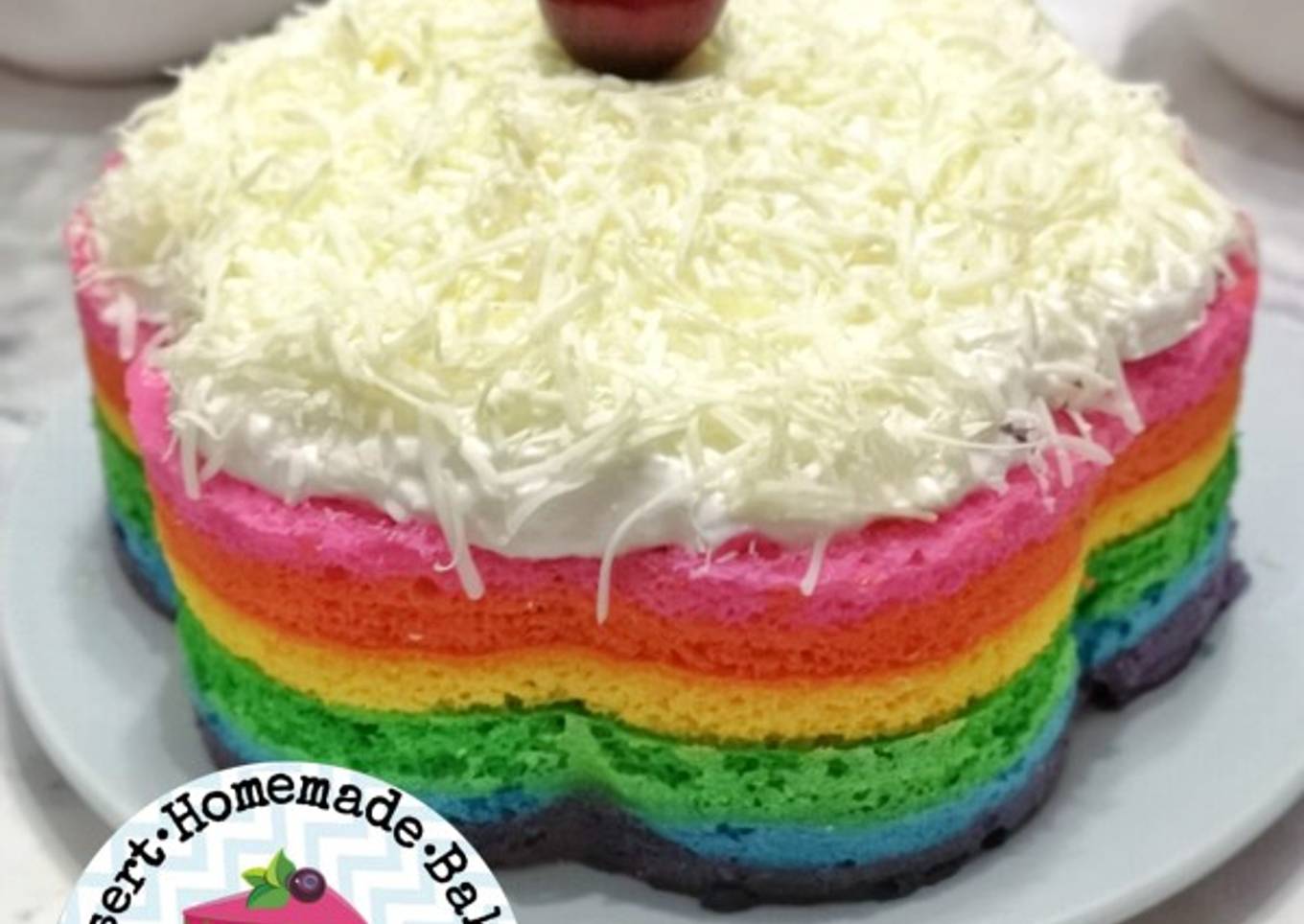 Bolu kukus Rainbow Cake - resep kuliner nusantara