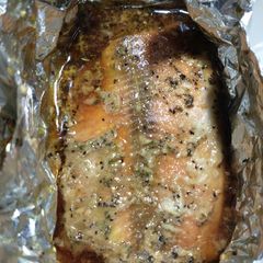 A picture of Baked brown sugar/soy sauce pink salmon fillets.