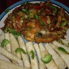 A picture of Yam nd roasted chicken.