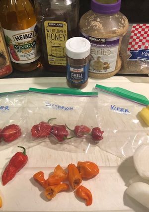 A picture of 10 minutes from Hell hot sauce.