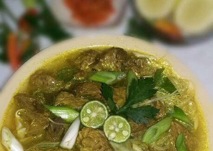 Cara Buat Soto daging bumbu kuning Enak Dan Mudah