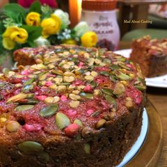 A picture of Rooh Afza Gulkand Rava Cake – Summer Special Cake.