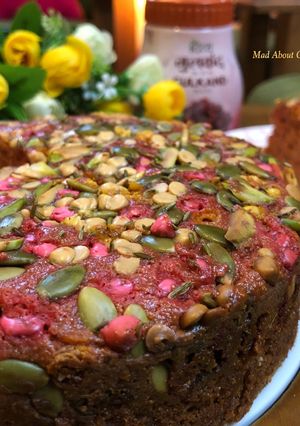 A picture of Rooh Afza Gulkand Rava Cake – Summer Special Cake.