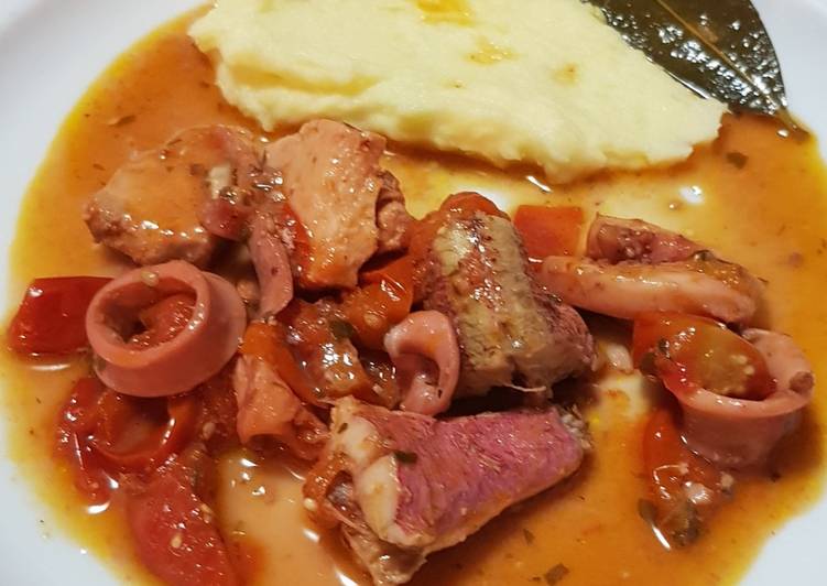 Zuppa di pesce improvvisata con purè di patate
