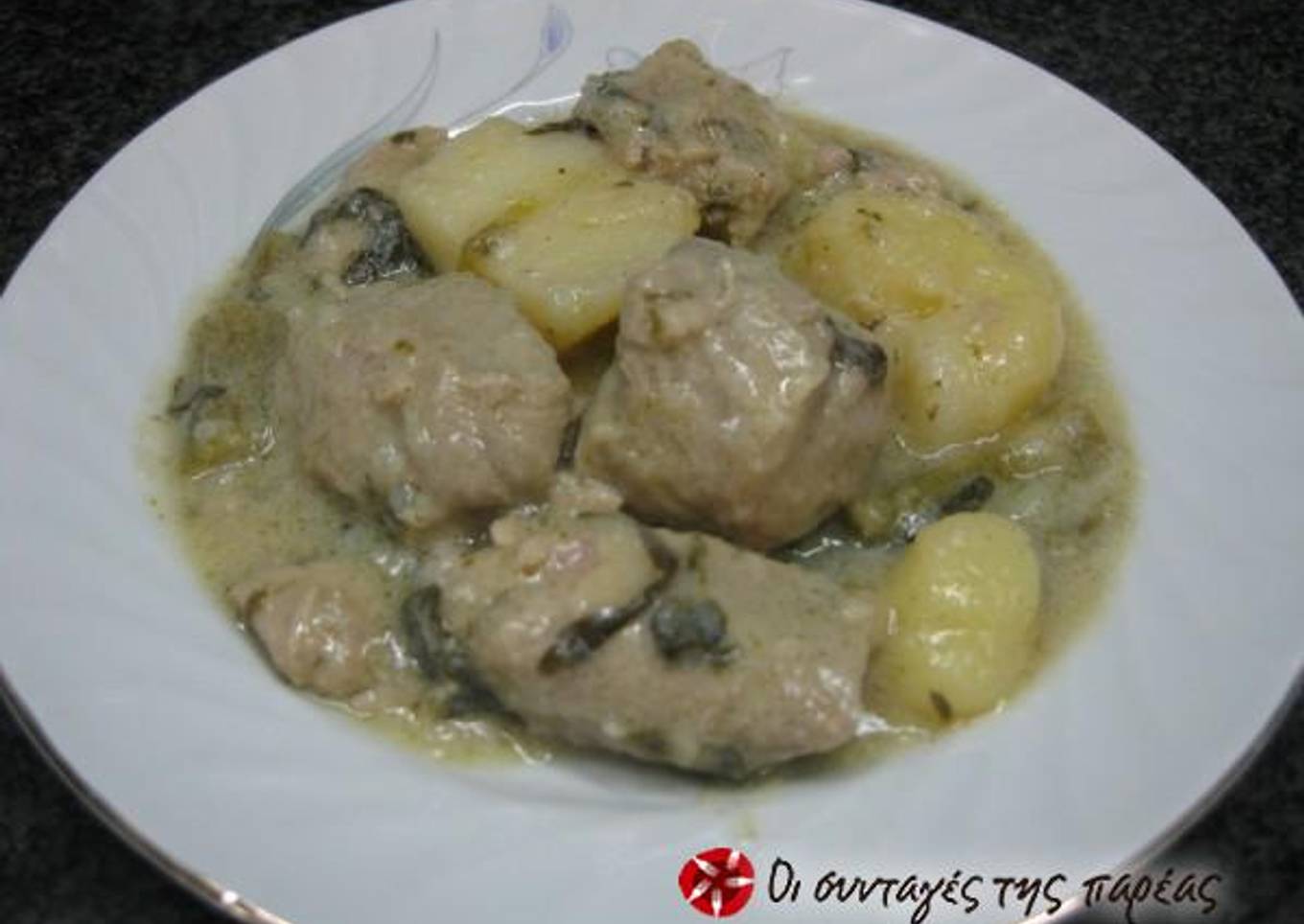 Pork stew with celery from Crete