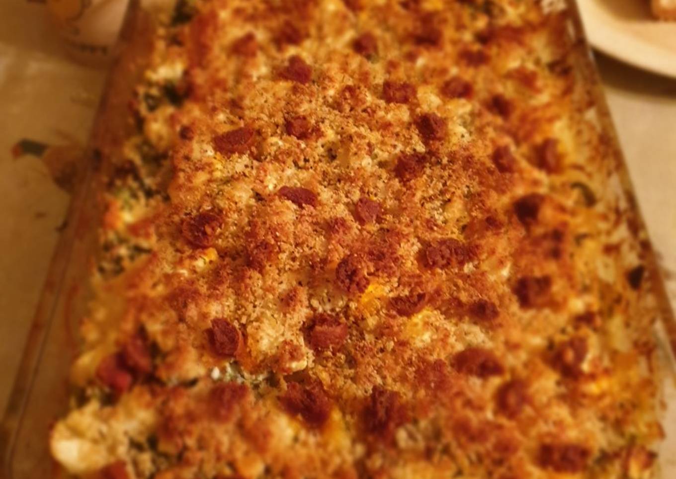 Cauliflower cheese with creme fraiche, mustard and kale