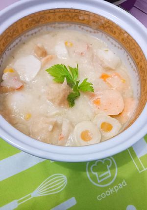Foto resep Sup Krim Kepiting Jagung Bakso Seafood