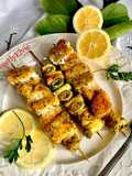 Spiedini di pesce e zucchine