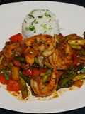 Sautéed Shrimp with Asparagus and Barbecue Sauce, Jon Style