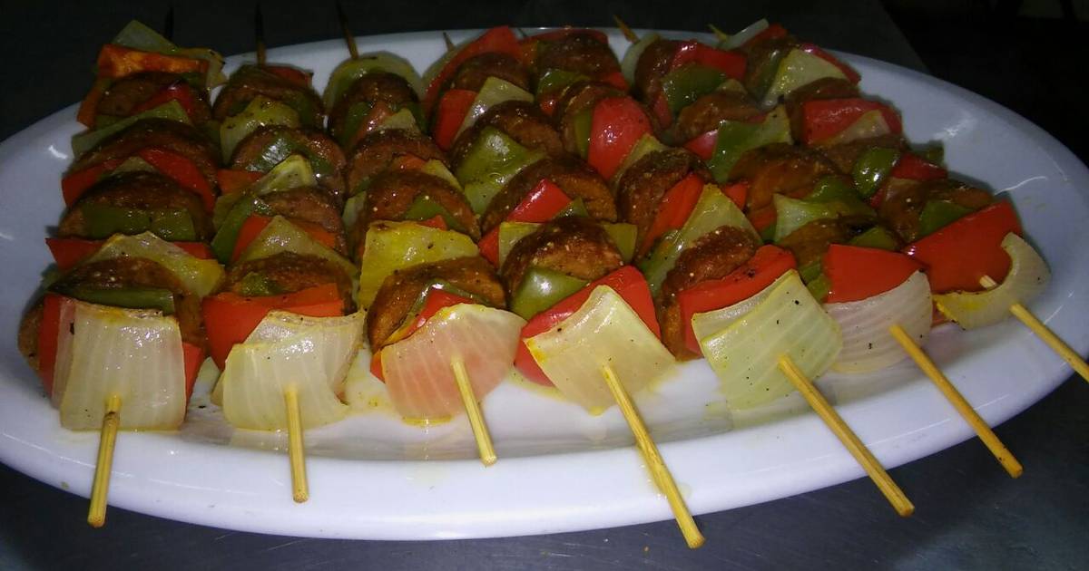Brochetas de chorizo de seitán Receta de Sebastian Burgos Cookpad