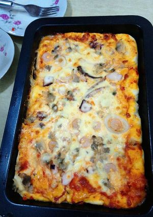 自家制千島醬海鮮pizza 的食譜成品照片