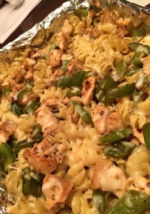 A picture of Parmesan Garlic Butter Chicken Pasta Bake.