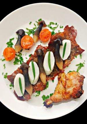 صورة لوصفة شريحة لحم مع الفطر واليم الصيني(Chinese yam)