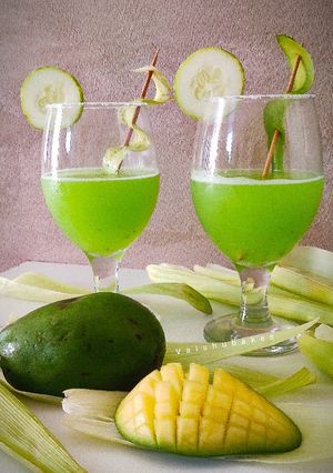 A picture of Chatpata Aam Panna / Kairi Kakdi panna.