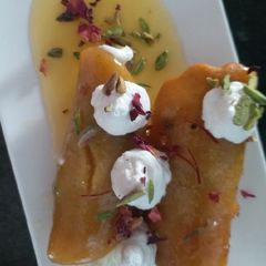 A picture of Thandai malpua with rabdi mousse.
