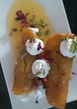 A picture of Thandai malpua with rabdi mousse.