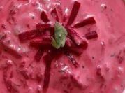 A picture of beet root raita