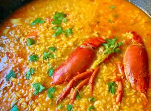 Arroz meloso con gambas congeladas