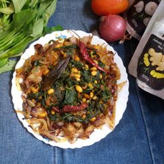 A picture of White beans with kolmi saag bhaji.