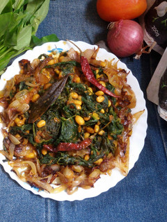 A picture of White beans with kolmi saag bhaji.