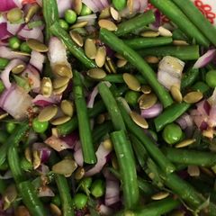 A picture of Warm green beans, peas and tarragon salad - vegan.