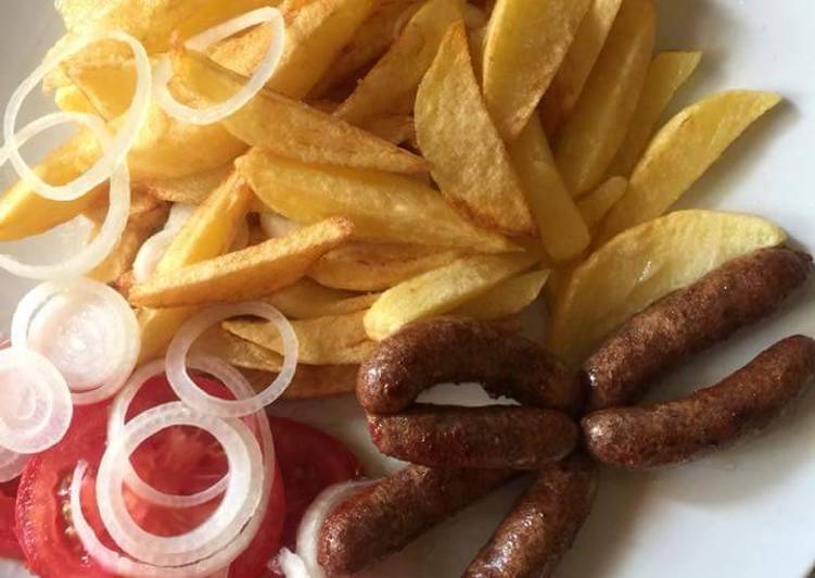 Chips and sausages for breakfast