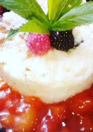 O poză a rețetei Orez cu lapte și piersici caramelizate.