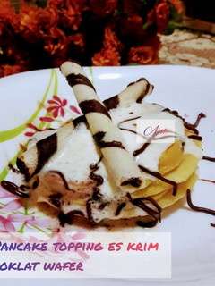 Foto resep Pancake topping es krim coklat wafer