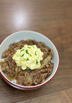 A picture of Beef Bowl with Egg Mayo.