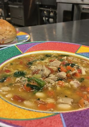 A picture of Italian Chicken Vegetable Bean Soup.