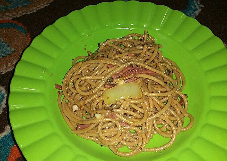 Resep Spicy spaghetti tuna smokey beef yang Bikin Ngiler