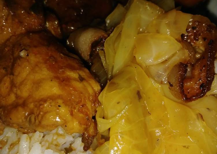 Recipe of Quick Smothered pork chops, yams and cabbage w/ bacon