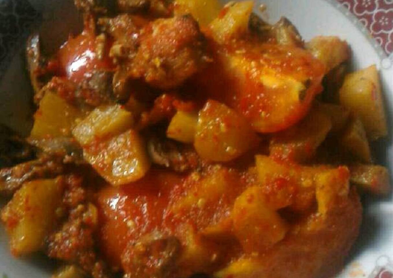 Balado jantung ayam + kentang