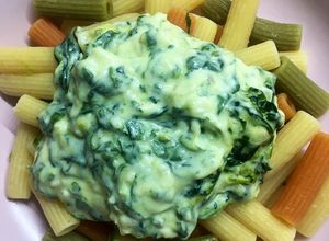Foto principal de Penne de verduras con salsa ligera de espinacas (Thermomix)