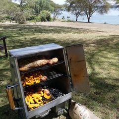 A picture of Safari oven baked vegetables and a garlic ginger pork shoulder.
