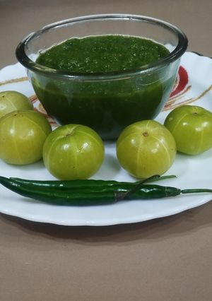 A picture of Amla and Mint coriander chutney.