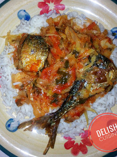 A picture of White rice and cabbage stew.