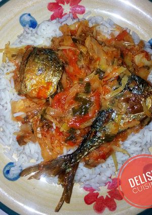 A picture of White rice and cabbage stew.