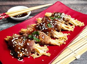 Foto resep Enoki smoked beef bacon roll