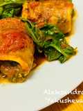 Cod rolls with tomatoes and spinach