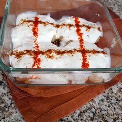 A picture of Moong Dal Dahi Vada/Dahi Bhalla.
