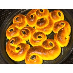 A picture of EGGLESS: Swedish Lussebullar or Lussekatter or Saffransbullar.